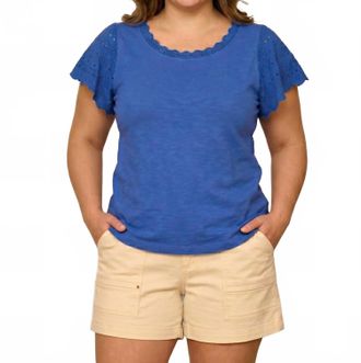 Democracy Short Crochet Flutter Sleeve Top - Plus In Pacific Blue