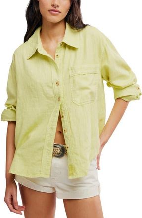 Free People Laurel Linen Blend Button-Up Shirt in Early Bloomer at Nordstrom, Size X-Large