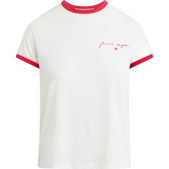 Favorite Daughter The Signature Crest Ringer T-Shirt in White/Rouge Red at Nordstrom, Size X-Small