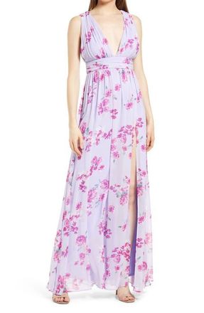 Lulus Heavenly Hues Floral Evening Gown in Lavender Floral at Nordstrom, Size Small