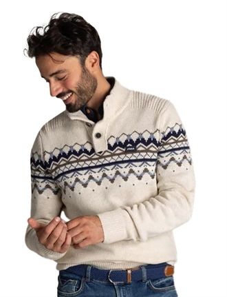 N-Z-A- NEW ZEALAND AUCKLAND Normale fit creme Iker NZA half zip knopen