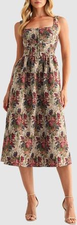 Mila Mae Tapestry Corset Fit & Flare Midi Dress in Taupe Multi at Nordstrom, Size X-Small