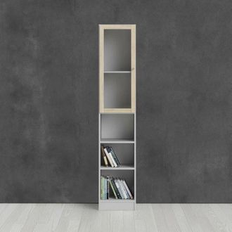 Dmora Dmora - Estante Para Libros Greg, Estante De Oficina, Porta Libros M&oacute;vil, Biblioteca, 41x28 H203 Cm, Blanco Y Roble