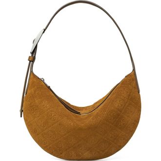 Tory Burch Small T Monogram Suede Balloon Bag in Chicory Brown at Nordstrom