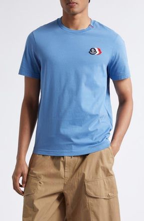 Moncler Tricolor Logo Patch Pima Cotton T-Shirt in Quiet Harbor at Nordstrom, Size Xxx-Large