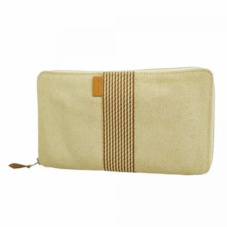 Herm&egrave;s Beige Canvas Long Wallet (Bi-Fold) (Pre-Owned)