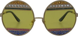 Dolce & Gabbana Gouden Ovale Metalen Kristallen Zonnebril - Dames - Zonnebrillen - Geel - ONE Size - Accessoires