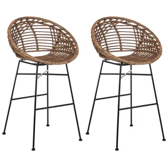 Beliani Conjunto De 2 Sillas De Bar Industrial Boho De Rat&aacute;n Comedor Cocina Patas De Hierro Marr&oacute;n Windom