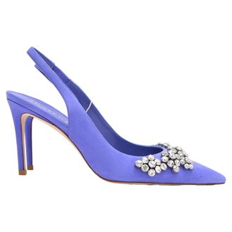 Stuart Weitzman Crystal Fleur Slingback Pumps in Purple Suede