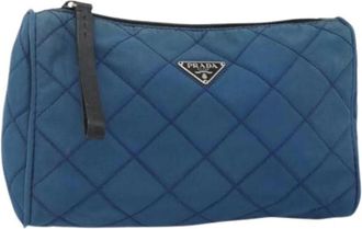 Prada Pre-owned Clutches, female, Blue, Size: ONE SIZE Pre-owned Nylon Pouch