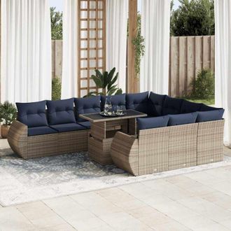 vidaXL Set Sof&aacute;s Jard&iacute;n Y Cojines 11 Pzas Rat&aacute;n Sint&eacute;tico Acacia Gris Vidaxl