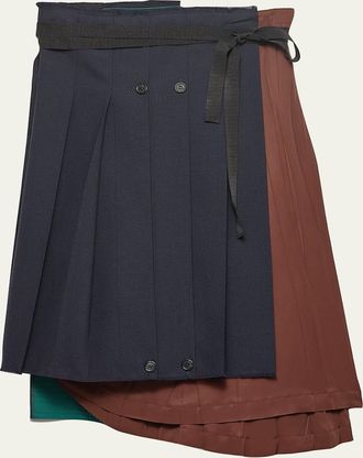 Prada Pleated Wool Patchwork Midi Skirt