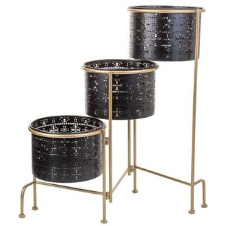 Wanderlust Deco Wanderlust Deco - Soporte De Metal Con 3 Maceteros De Metal Negro 80x26x68