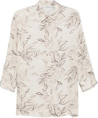 PESERICO Bloemenprint Shirt - Dames - Overhemden - Beige - XL - Overhemden