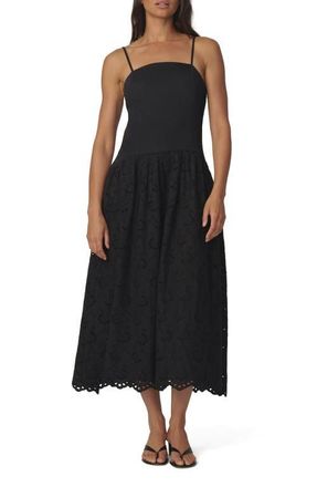 Joe's The Mara Eyelet Detail Cotton Midi Dress in Black at Nordstrom, Size Small