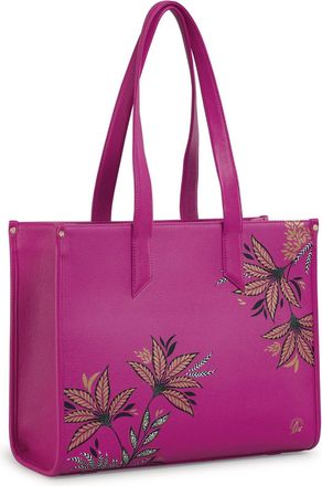 Sara Miller Box Tote, Womens Bag for Work, Travel, Laptop, Large Shoulder Handbag with Clasp Closure, Botanic Pink