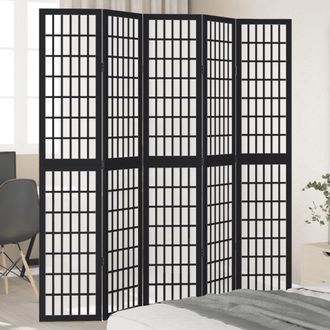 Berkfield Home Room Divider 5 Panels Black Solid Wood Paulownia