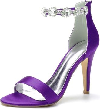 Generic Wedding Bridal Shoes Women Bridal Heels Open Toe Stiletto High Heels Womens Heeled Sandals for Prom, Party, Daily 10.5Cm,Dark Purple,10 UK