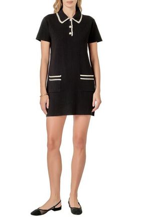 English Factory Scalloped Polo Minidress in Black/White at Nordstrom, Size X-Small