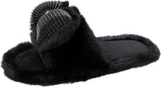 Generic Ladies Fluffy Slippers Open Toe Cosy House Shoes Stylish Breathable Cute Bow Foldable Comfy Warm Fuzzy Winter Slippers Casual