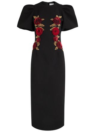 Rebecca Vallance Rosetta Embellished Crepe Midi Dress - Black - 8 (UK8 / S)