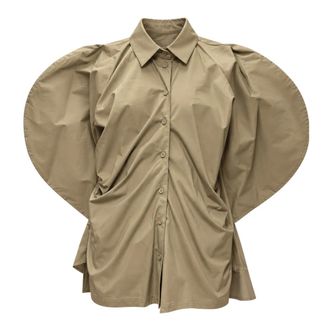 Meimeij M6Fag1 Shirt - Dames - Blouses & Shirts - Beige - Maat: M Katoen