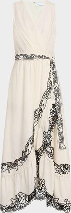 Elie Tahari The Poppy Embroidered Faux Wrap Maxi Dress