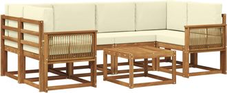 vidaXL Conjunto De Sof&aacute;s De Exterior 7 Uds. Natural Y Crema Poli&eacute;ster Vidaxl