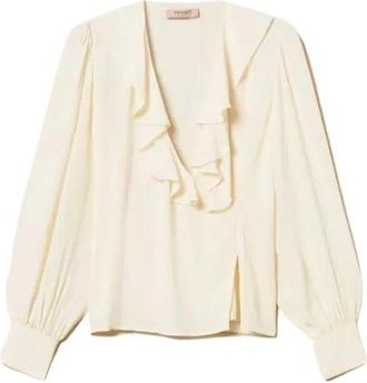 Twinset Cr&ecirc;pe de Chine Blouse met Ruches - Dames - Blouses - Wit - L - Overhemden