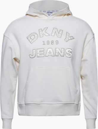 DKNY Womens Jeans Satin Applique Chainstitch Logo Hoodie - Cream - Size: 18/16