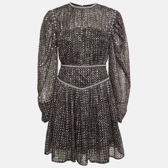 Maje Black Sequin Crepe Pleated Mini Dress