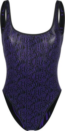 Versace logo-print low-back reversible swimsuit - women - Polyamide/Elastane - 2 - Black