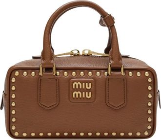 Miu Miu Arcadie lederen tas - Dames - Handtassen - Bruin - ONE Size - Katoen - Tassen