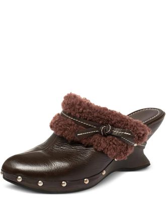 Ferragamo 75mm leather shearling-trim mules - Brown