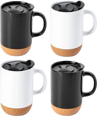 Gibson Home Modani 4 Piece 16.5 Ounce Stoneware Travel Mug Set with Lid and Cork Base
