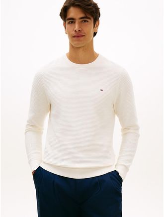 Tommy Hilfiger Mens Textured Crewneck Sweater - White - XL