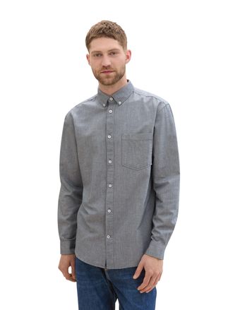 Tom Tailor Langarmhemd TOM TAILOR Oxford, Herren, Gr. S, N-Gr, blau (navy chambray), Web, Obermaterial: 100% Baumwolle, unifarben, regular fit taillenbedeckt, oh