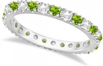 Allurez Diamond & Peridot Eternity Ring Stackable Band 14K White Gold (0.64ct)