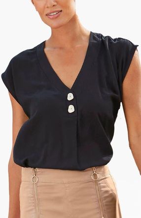 Lascana Womens Button Detail Blouse in Black at Nordstrom, Size 14