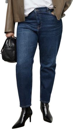 Mango High Waist Ankle Mom Jeans in Dark Blue at Nordstrom, Size 22