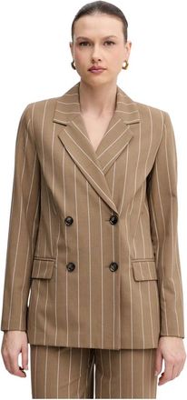 Benetton Pinstripe Double-Breasted Blazer - Dames - Blazers - Bruin - XS - Jassen