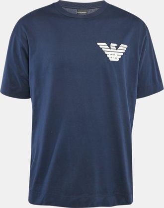 Emporio Armani Navy Blue Logo Applique Jersey T-Shirt