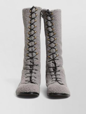 Dolce & Gabbana shearling lace-up knee-high boots