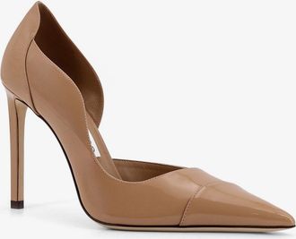 Jimmy Choo London Womens Brigitte Patent Leather Pumps Beige High Heel Shoes