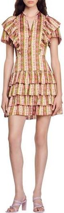 Sandro Simonna Stripe Ruffle Tiered Dress in Green /Orange at Nordstrom Rack, Size 8 Us / 40 Fr