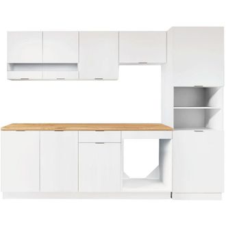 Vente-Unique Set cucina completo + colonna Bianco e Naturale - CARMEO
