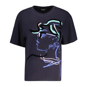 Desigual Camiseta con cara - Tops - Mujer - Azul - XL