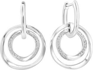Effy Sterling Silver Diamond Orbital Circle Drop Huggie Hoop Earrings in White at Nordstrom Rack