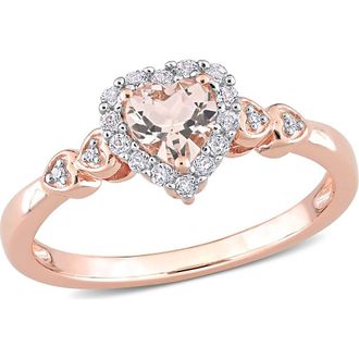 Delmar Morganite & Diamond Halo Heart Ring - 0.01 ctw in Pink at Nordstrom Rack, Size 6