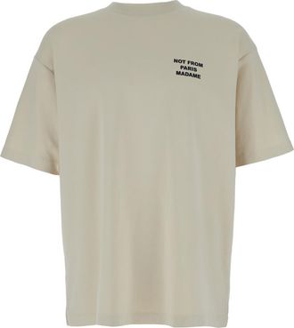 Drôle de Monsieur Beige Crewneck T-shirt With Slogan Print On The Front And Back In Cotton Man
